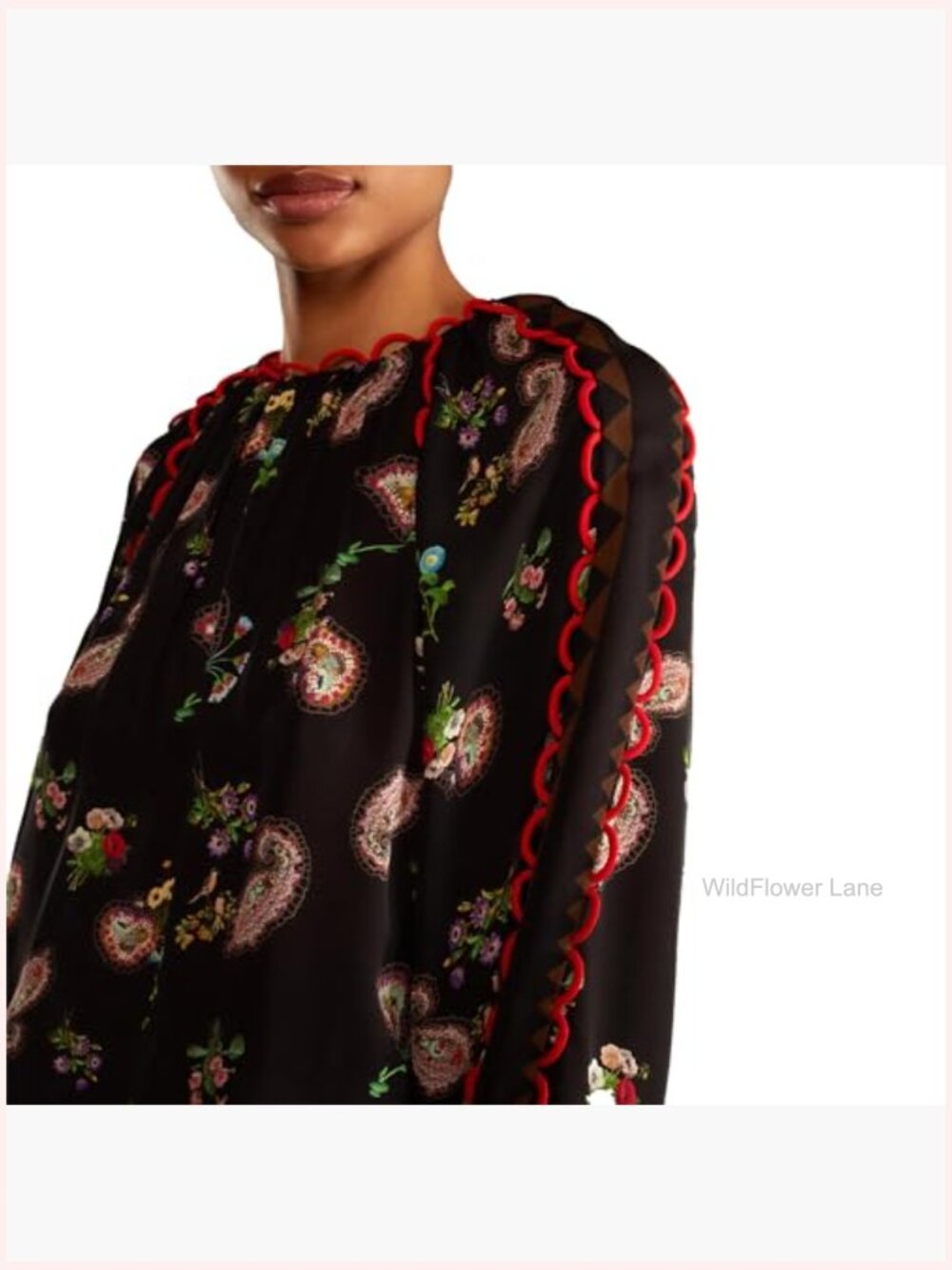 Mock Neck Paisley Print Silk Blouse with Puff Sleeves - Picture 4 of 7
